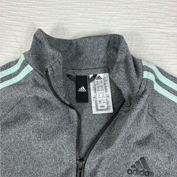Adidas Women's Gray Long Sleeve Top with Mint Stripes - Picture 5 of 7